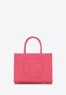 Faux leather tote bag with the embossed monogram, raspberry, 98-4Y-306-0, Photo 1