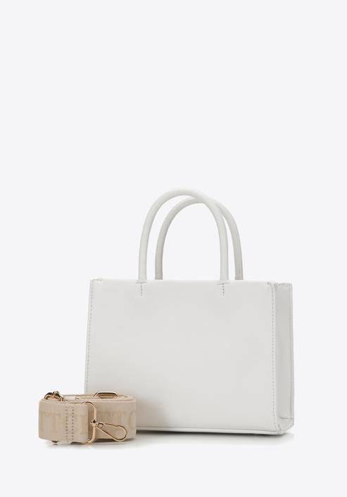 Faux leather tote bag with the embossed monogram, cream, 98-4Y-306-N, Photo 2