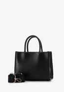 Faux leather tote bag with the embossed monogram, black, 98-4Y-306-P, Photo 2