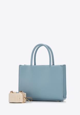 Faux leather tote bag with the embossed monogram, blue, 98-4Y-306-N, Photo 1