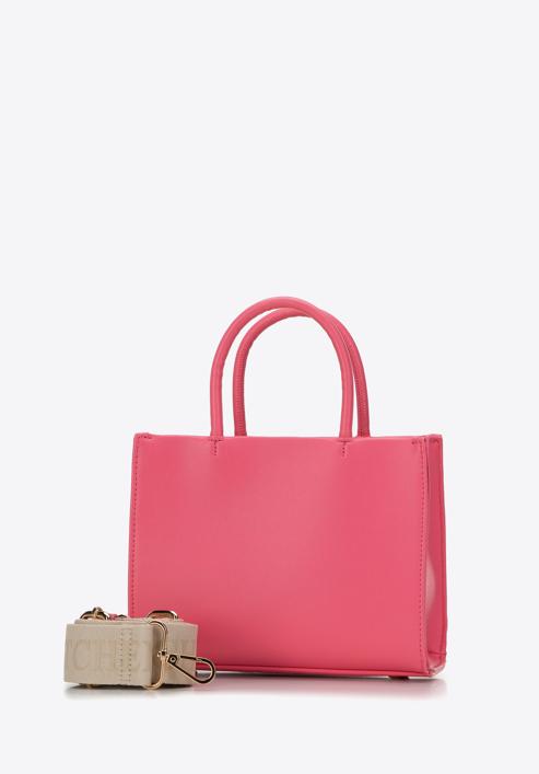 Faux leather tote bag with the embossed monogram, raspberry, 98-4Y-306-0, Photo 2