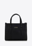 Faux leather mini tote bag with vertical stitching, black, 98-4Y-303-N, Photo 1