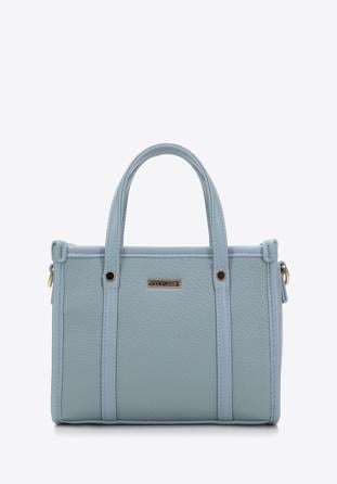 Faux leather mini tote bag with vertical stitching, blue, 98-4Y-303-N, Photo 1
