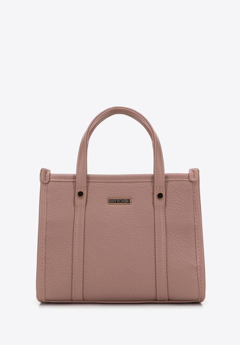Faux leather mini tote bag with vertical stitching, muted pink, 98-4Y-303-5, Photo 1