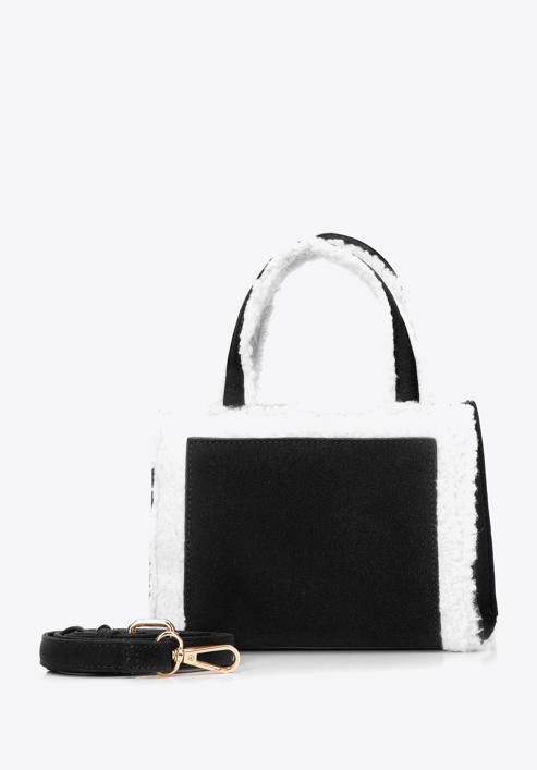 Mini tote bag with teddy faux fur, black-white, 97-4Y-248-4, Photo 2