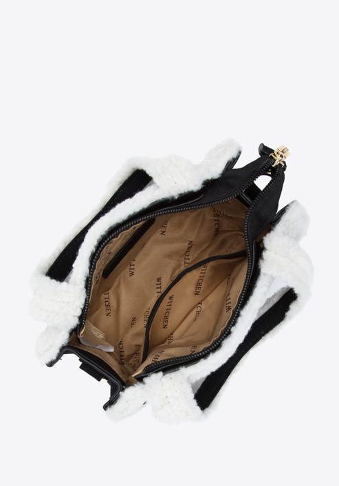 Mini tote bag with teddy faux fur, black-white, 97-4Y-248-4, Photo 3
