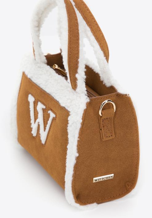 Mini tote bag with teddy faux fur, brown-white, 97-4Y-248-4, Photo 4