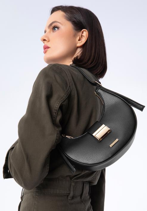 Faux leather mini baguette bag, black, 97-4Y-209-0, Photo 15