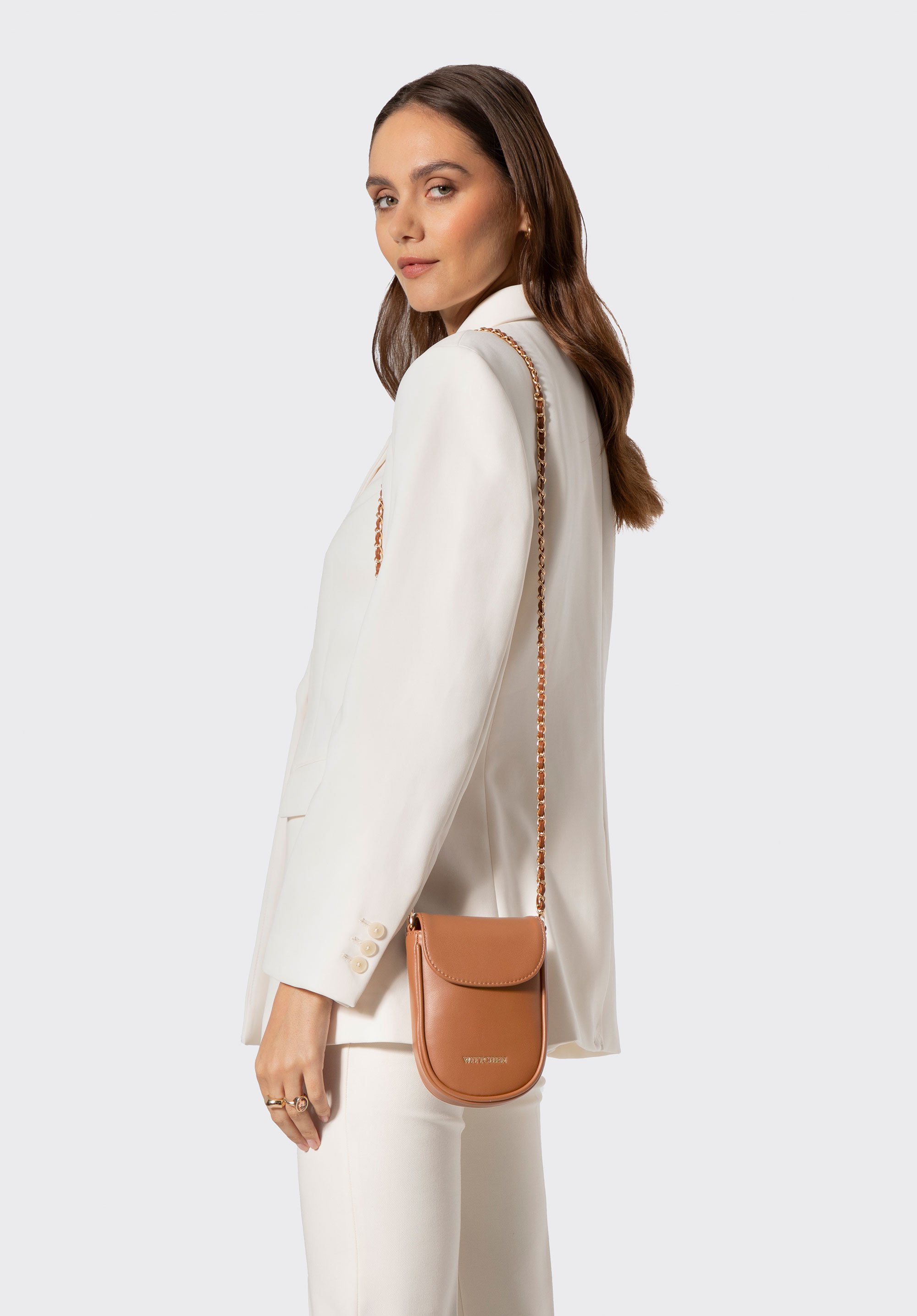 Women's mobile phone mini purse with chain strap, brown, 102-2Y-908-5, Photo 1
