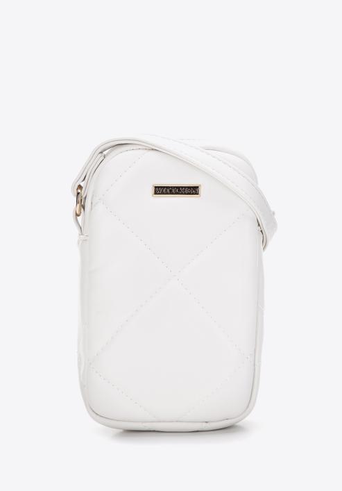 Quilted faux leather mobile phone cross bodybag, off white, 97-2Y-230-P, Photo 1