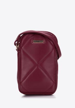 Quilted faux leather mobile phone cross bodybag, plum, 97-2Y-230-4, Photo 1