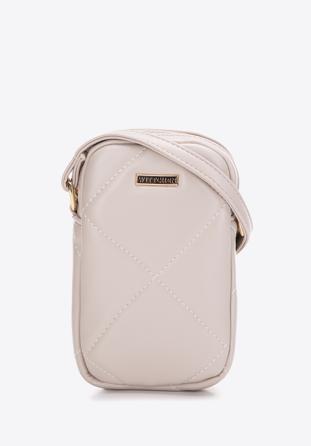 Quilted faux leather mobile phone cross bodybag, light beige, 97-2Y-230-9, Photo 1