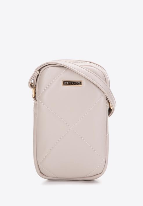 Quilted faux leather mobile phone cross bodybag, light beige, 97-2Y-230-P, Photo 1