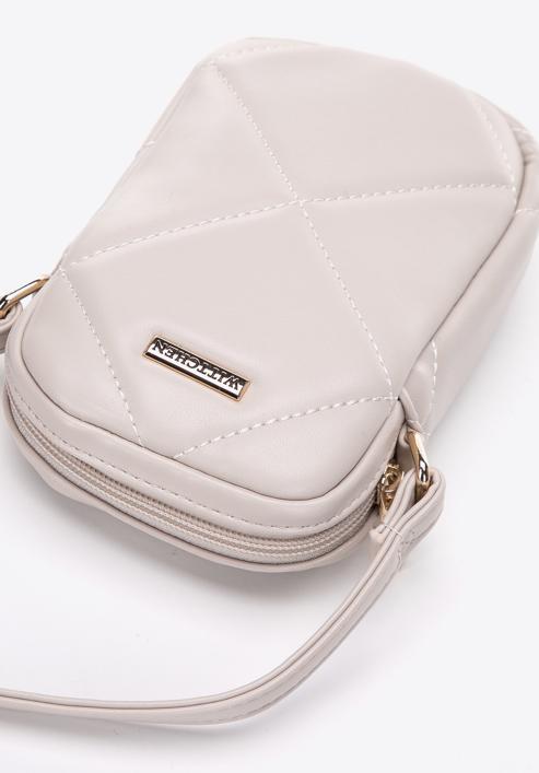 Quilted faux leather mobile phone cross bodybag, light beige, 97-2Y-230-P, Photo 4