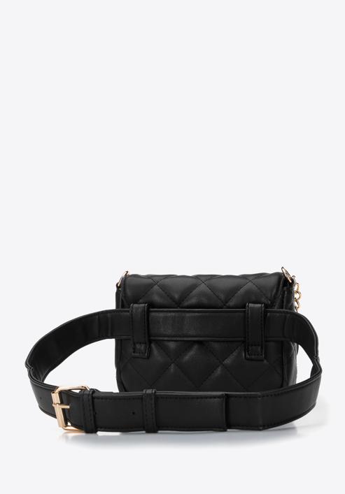 Women's quilted faux leather waist bag with studs, black, 96-3Y-226-1, Photo 4