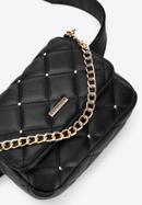 Women's quilted faux leather waist bag with studs, black, 96-3Y-226-1, Photo 6