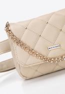 Women's quilted faux leather waist bag with studs, light beige, 96-3Y-226-9, Photo 6