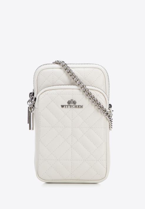 Leather mini purse with a front pocket, off white, 95-2E-664-V, Photo 1