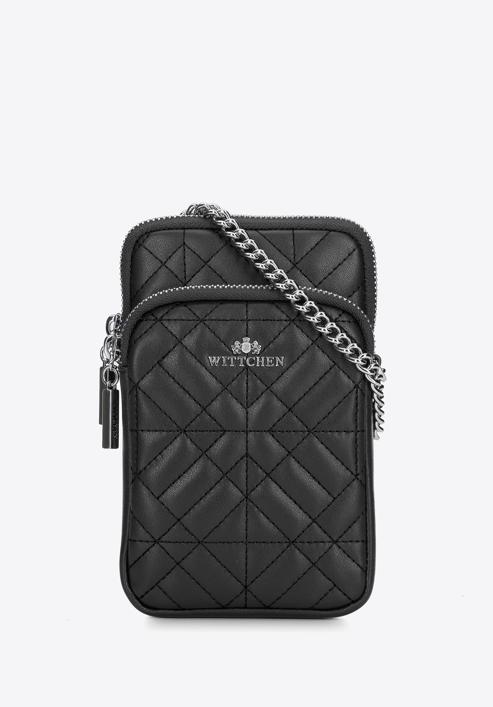 Leather mini purse with a front pocket, black, 95-2E-664-V, Photo 1