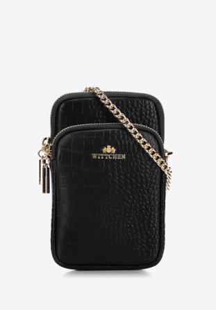 Leather mini purse with a front pocket, black-gold, 95-2E-664-11, Photo 1