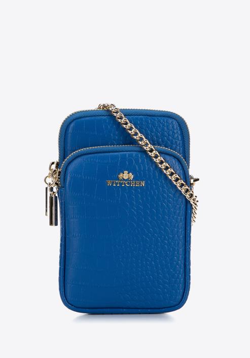 Leather mini purse with a front pocket, blue, 95-2E-664-1, Photo 1