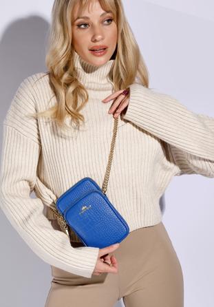 Leather mini purse with a front pocket, blue, 95-2E-664-7, Photo 1