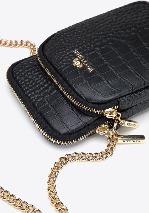 Leather mini purse with a front pocket, black-gold, 95-2E-664-V, Photo 4