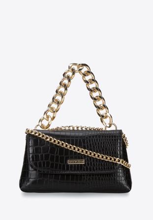 Faux leather mini flap bag with chain strap, black, 94-4Y-526-1, Photo 1