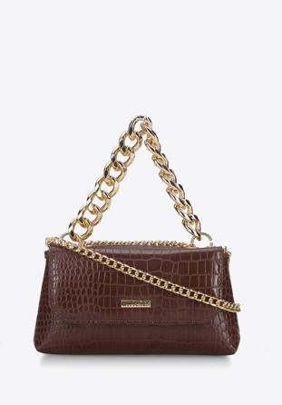 Faux leather mini flap bag with chain strap, dark brown, 94-4Y-526-5, Photo 1