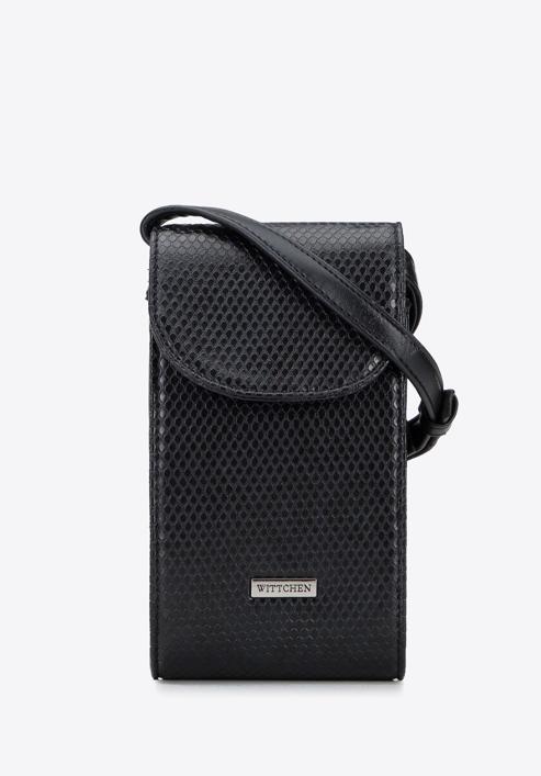 Faux leather mini phone purse, black-navy blue, 95-2Y-060-1, Photo 1