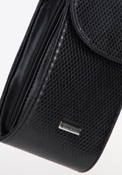 Faux leather mini phone purse, black-navy blue, 95-2Y-060-1, Photo 4