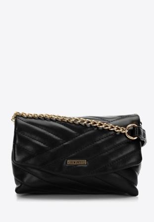 Quilted faux leather flap bag, black-gold, 97-4Y-529-1G, Photo 1