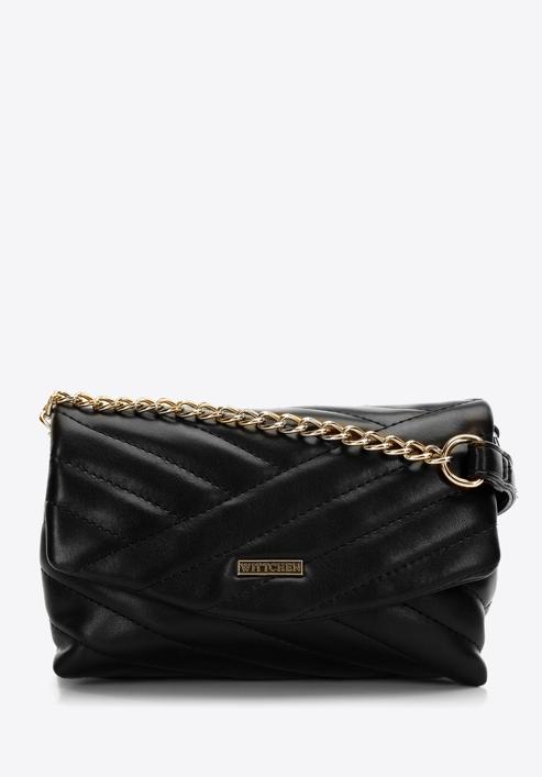 Quilted faux leather flap bag, black-gold, 97-4Y-529-3, Photo 1