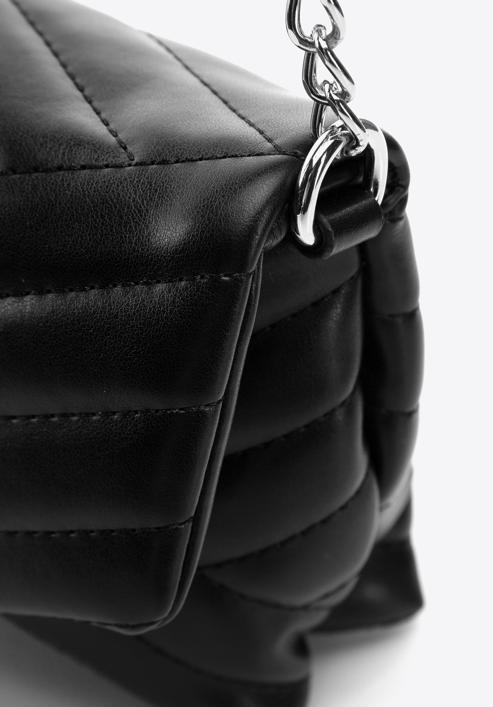 Quilted faux leather flap bag, black-silver, 97-4Y-529-1G, Photo 4