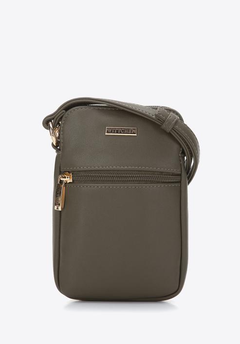 Faux leather mobile phone crossbody bag, dark green, 97-2Y-533-1, Photo 1