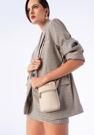 Faux leather mobile phone crossbody bag, cream, 97-2Y-533-9, Photo 1