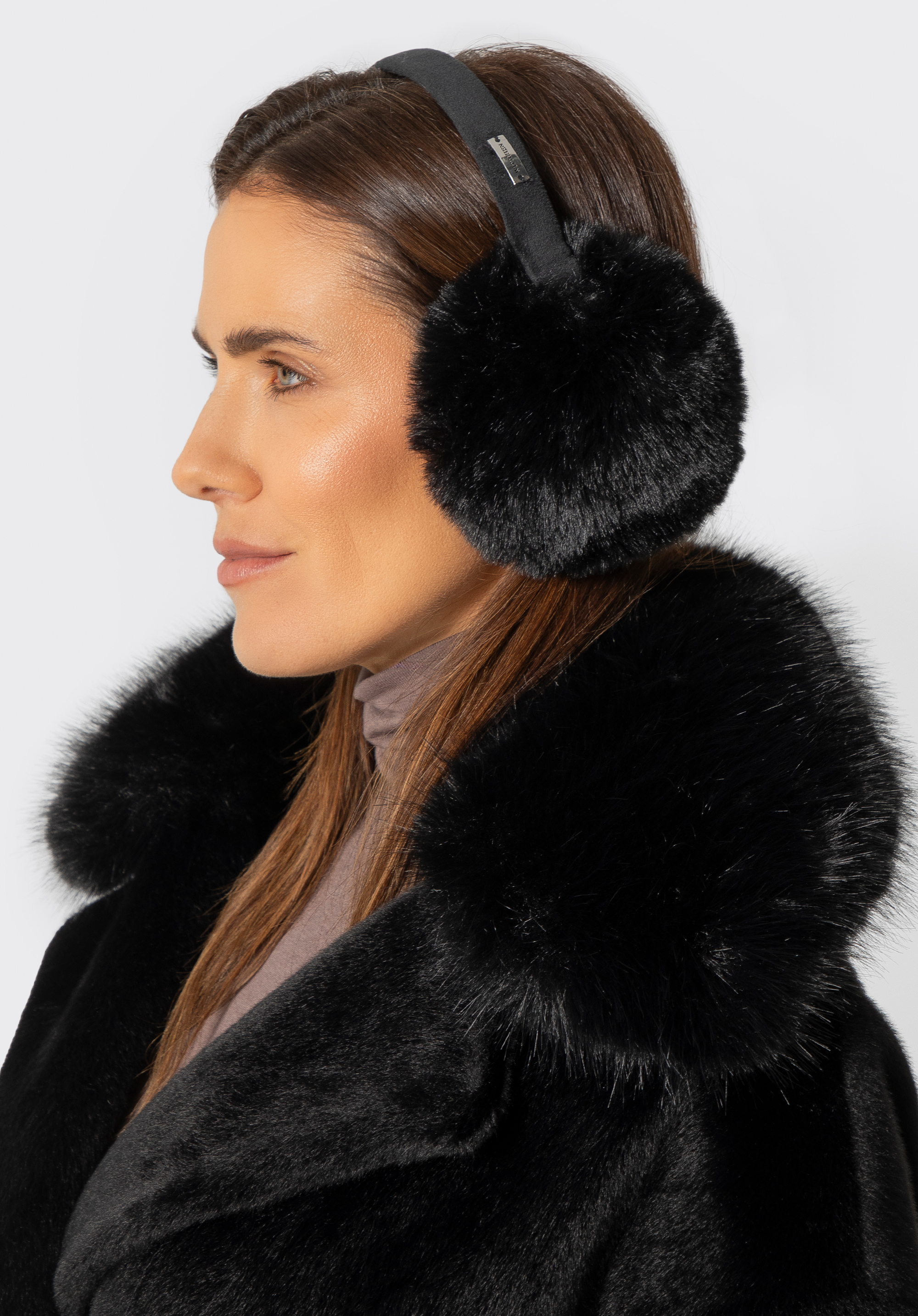 Nauszniki damskie z futerkiem, czarny, 101-HF-018-1, Zdjęcie 1