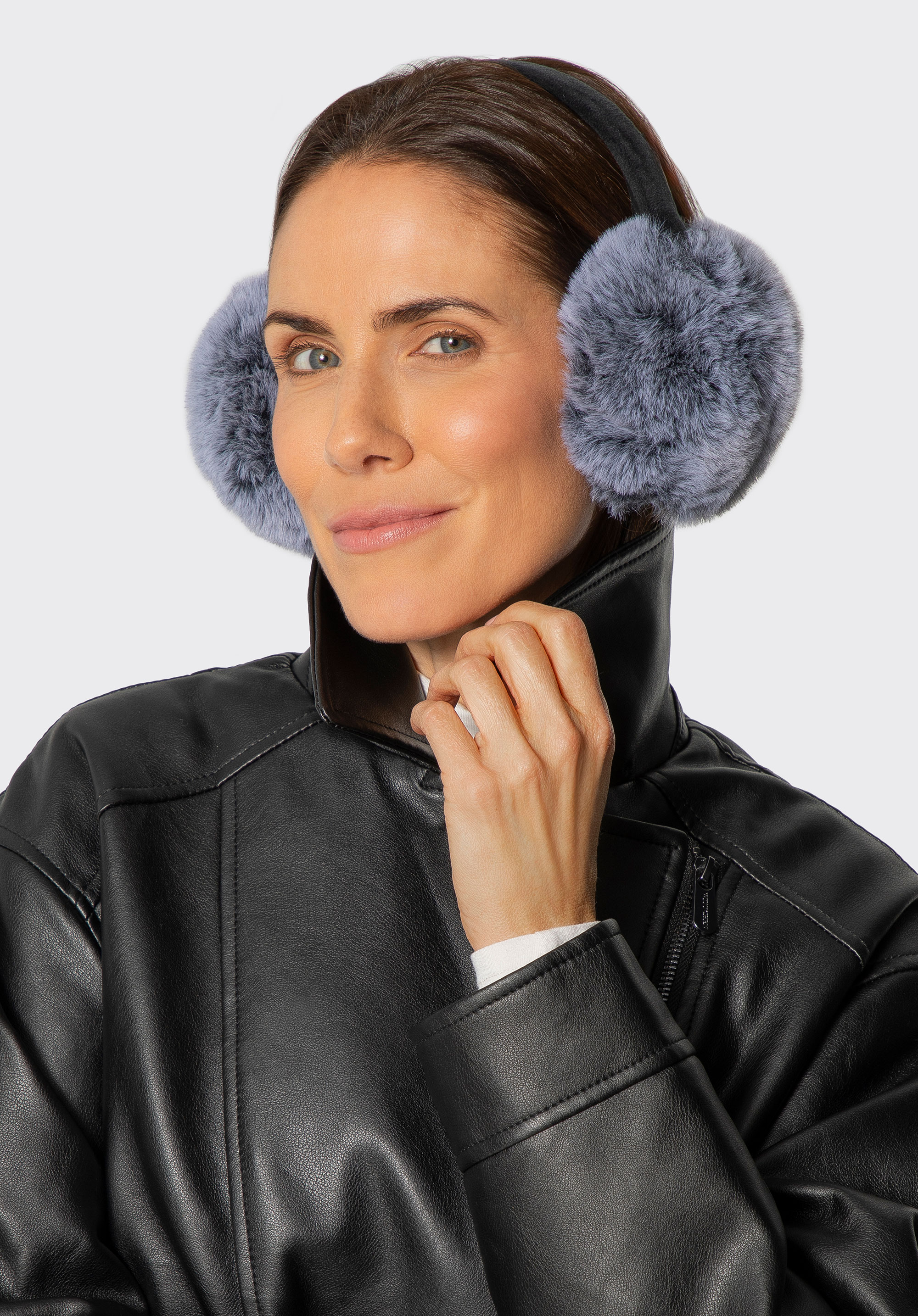 Women's faux fur earmuffs, black-grey, 101-HF-018-18, Photo 1