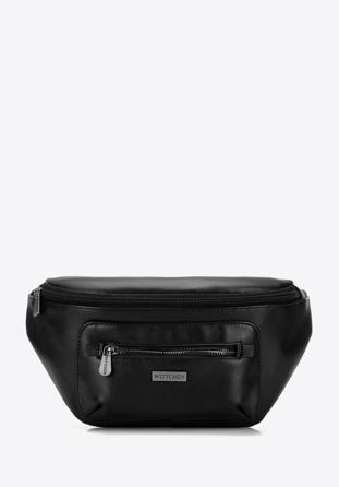 Men's faux leather waist bag with lustrous front zip, black, 98-3P-503-1, Photo 1