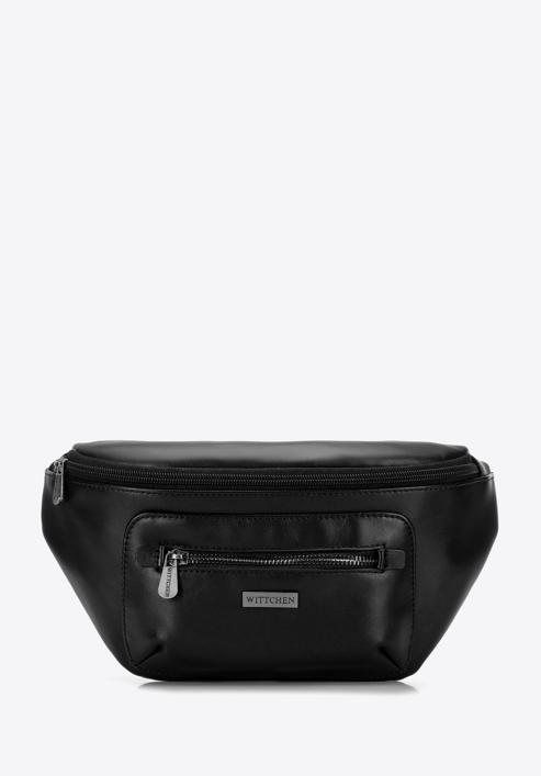 Men's faux leather waist bag with lustrous front zip, black, 98-3P-503-8, Photo 1