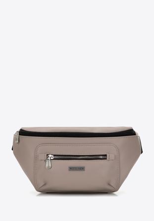 Men's faux leather waist bag with lustrous front zip, beige, 98-3P-503-9, Photo 1