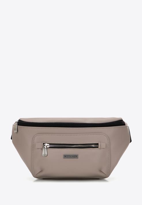 Men's faux leather waist bag with lustrous front zip, beige, 98-3P-504-1, Photo 1