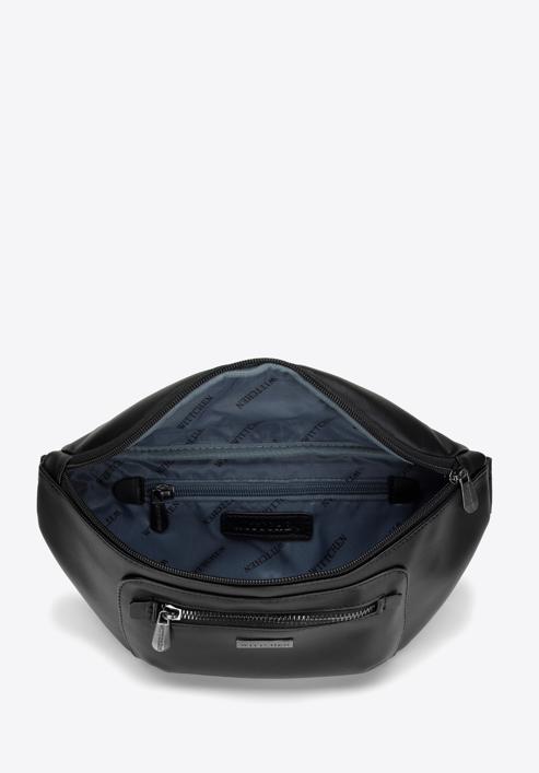 Men's faux leather waist bag with lustrous front zip, black-silver, 98-3P-504-1, Photo 3