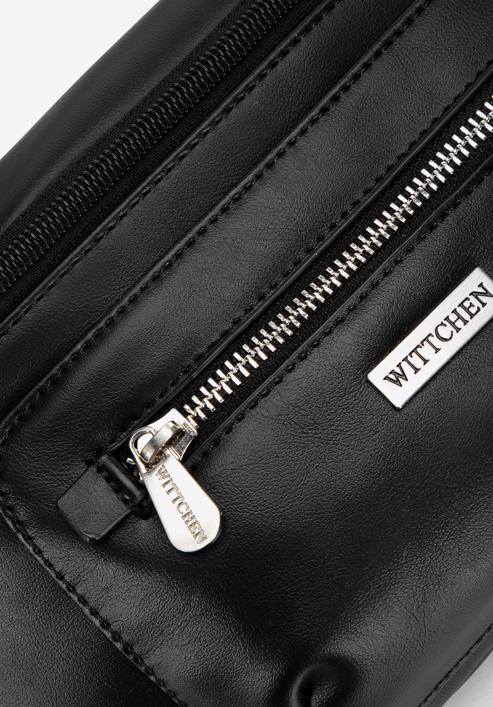 Men's faux leather waist bag with lustrous front zip, black-silver, 98-3P-503-9, Photo 4