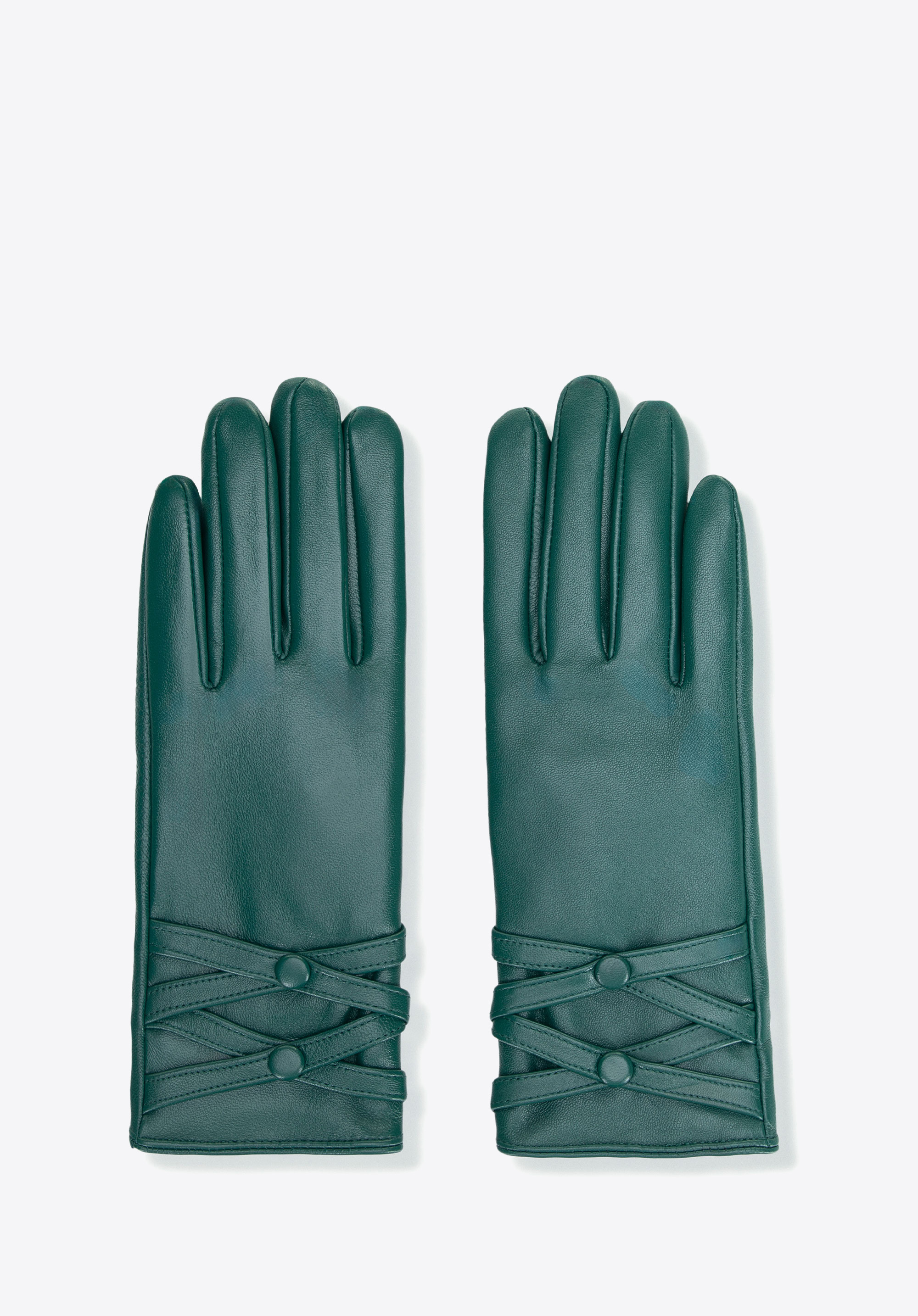 Ocieplane rękawiczki damskie ze skóry naturalnej, turkusowo-zielony, 39-6A-054-Z-XL, Zdjęcie 1