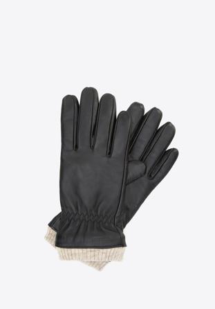 Męskie rękawiczki skórzane ocieplane klasyczne, czarny, 44-6A-703-1-M, Zdjęcie 1