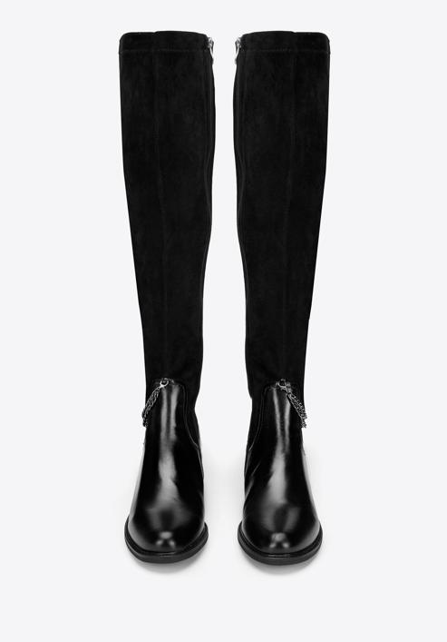 Leather knee high boots with chain detail, black, 93-D-504-1-38, Photo 3