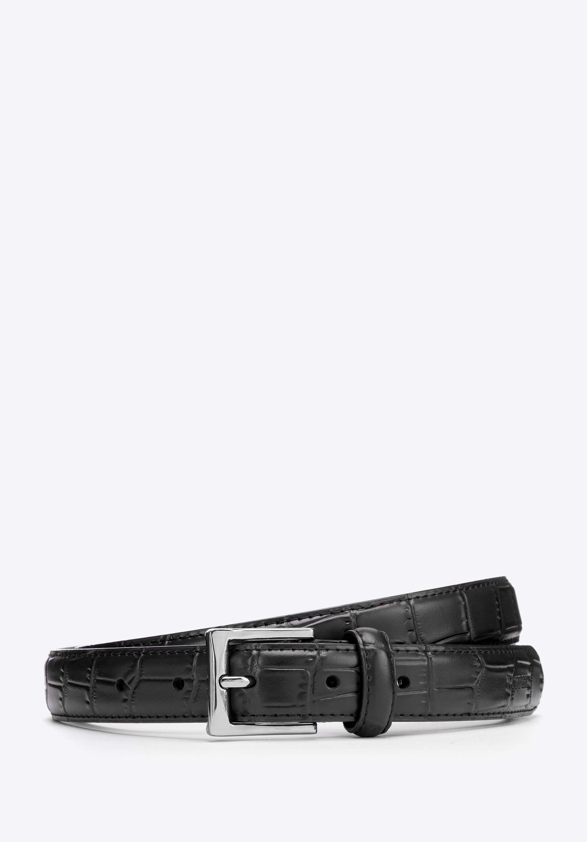 Women's leather belt with croc-effect finish, black-silver, 103-8D-213-1-XL_2XL, Photo 1