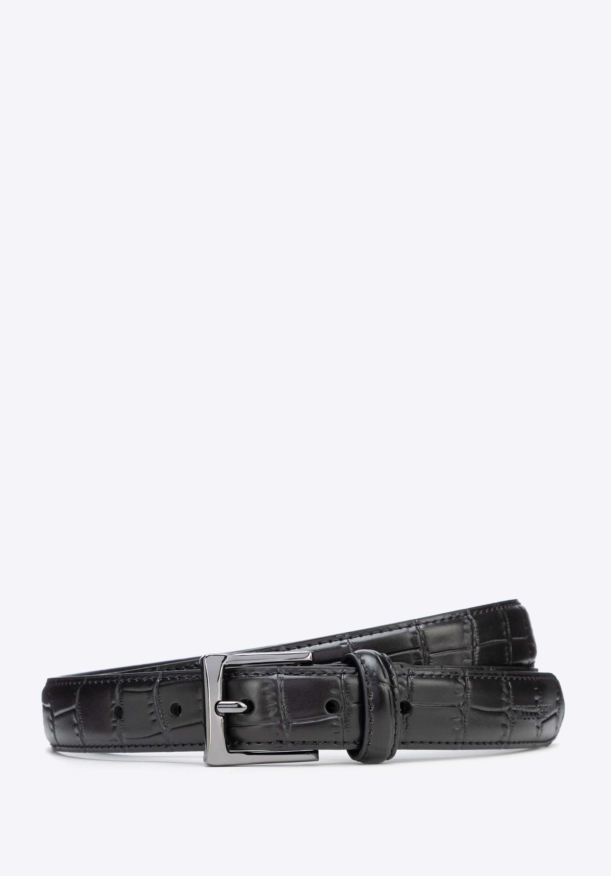 Women's leather belt with croc-effect finish, black-graphite, 103-8D-213-11-L_XL, Photo 1