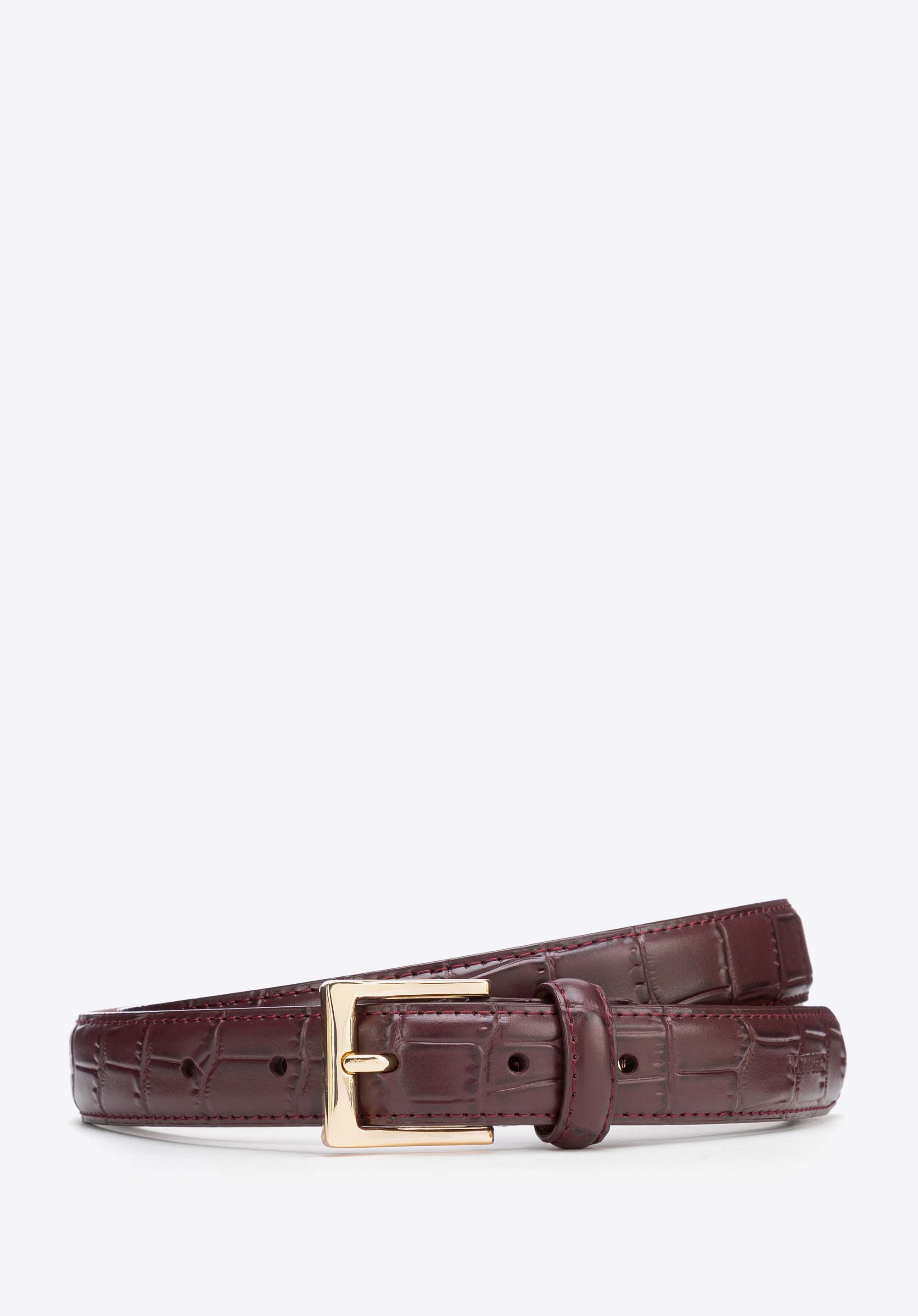 Women's leather belt with croc-effect finish, burgundy, 103-8D-213-3-S_M, Photo 1
